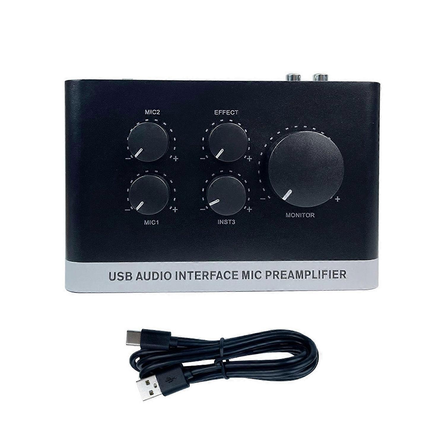 USB Sound Interface 48V Phantom Power Professional Sound Mixer Mic Preamplifier with XLR 1/4in Jack 