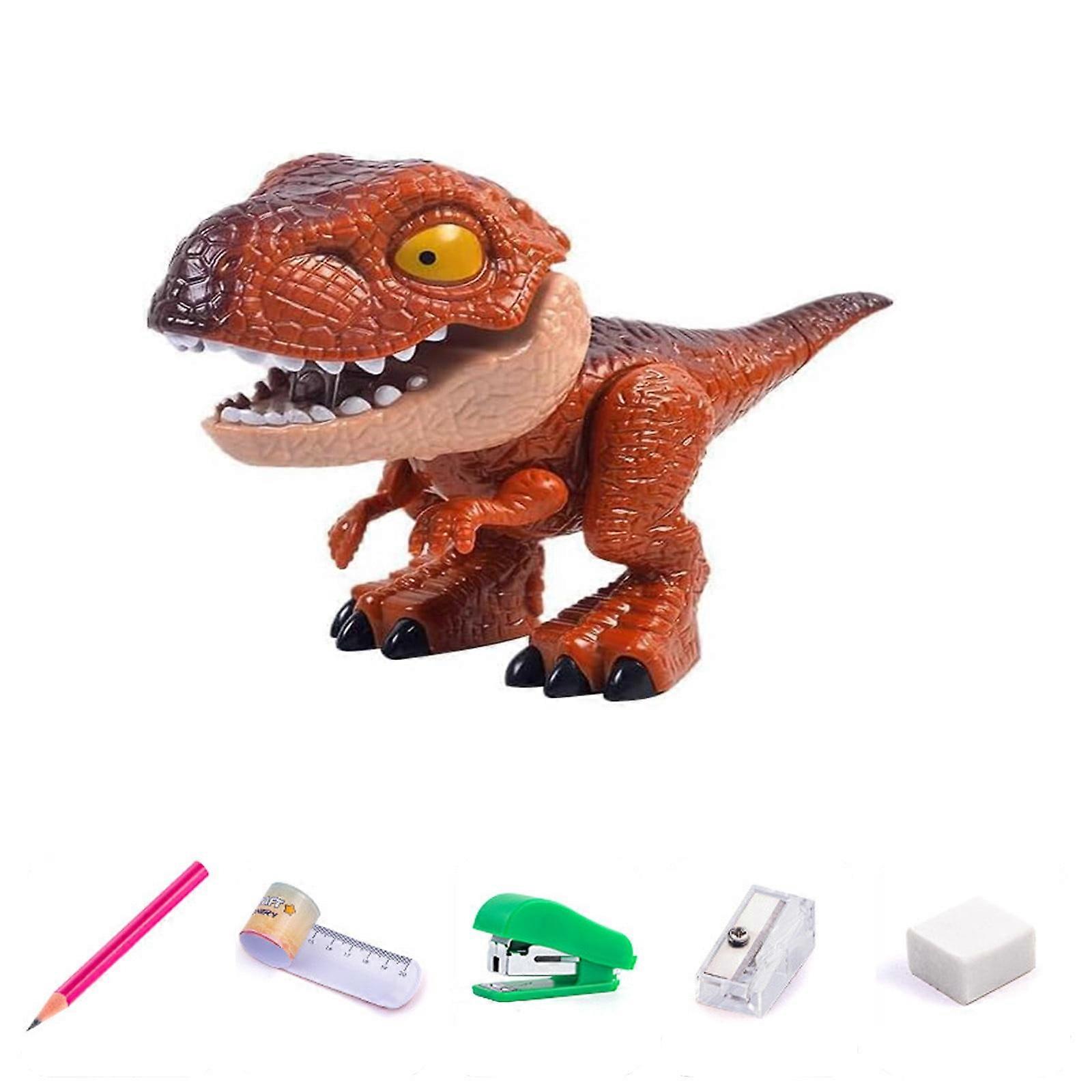 Ruhiku Gw Dinosaur Pencil Sharpener for Kids 5 in 1 Dinosaur Stationery Set Dinosaur Model Toys with Pencil Sharpener and Eraser