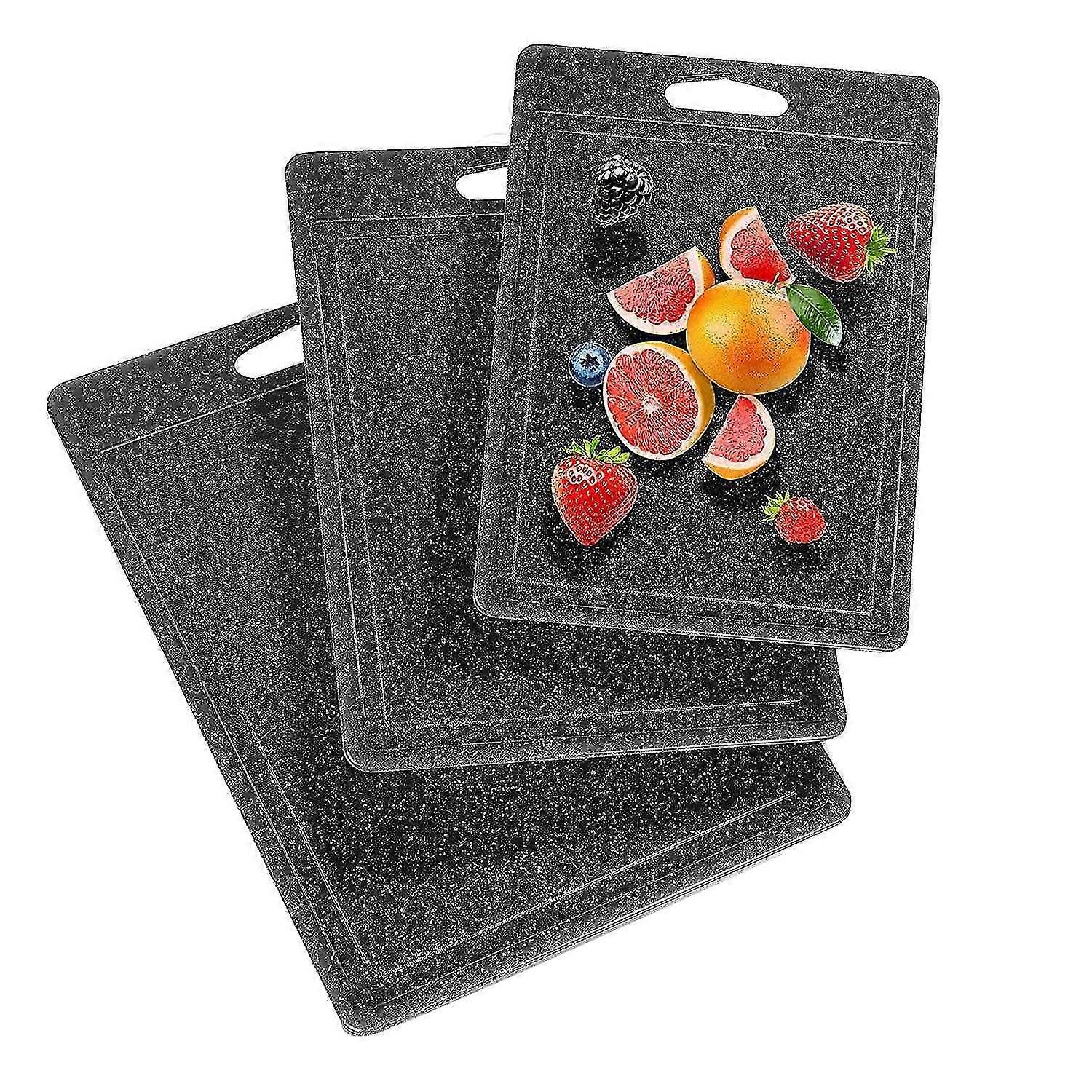 Ensemble de planche à découper 3 pièces aspect granit, canal de jus, avec poignée, planches à découper, plastique