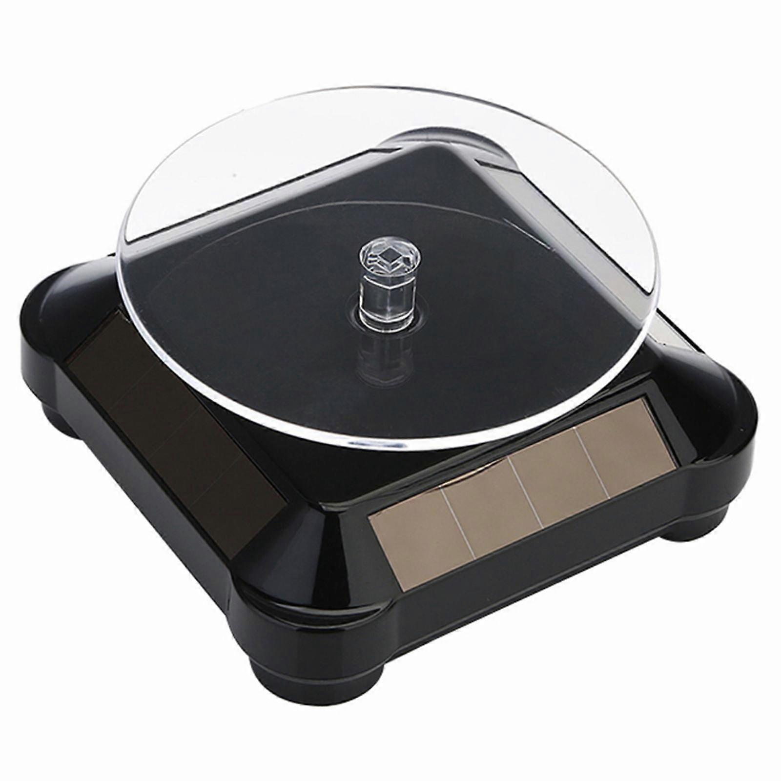 Solar Display Stand Turntable, 360 Rotating Auto for Jewelry Watch Collection, Black, Compatible with AA Battery or Solar Powered