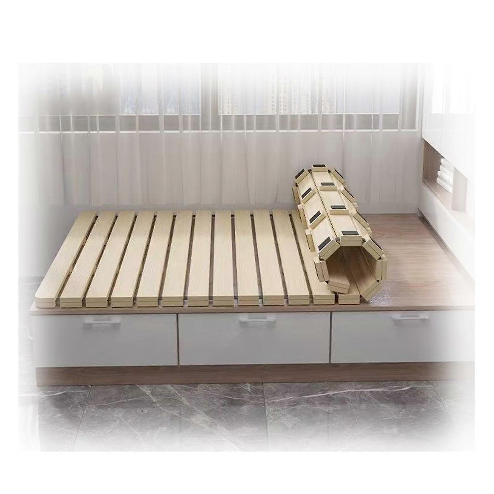 Solid Wood Platform Bed Frame Japanese Style Folding Base With RollUp Slats Hard Bed Board Easy Assembly 31.5x74.8in
