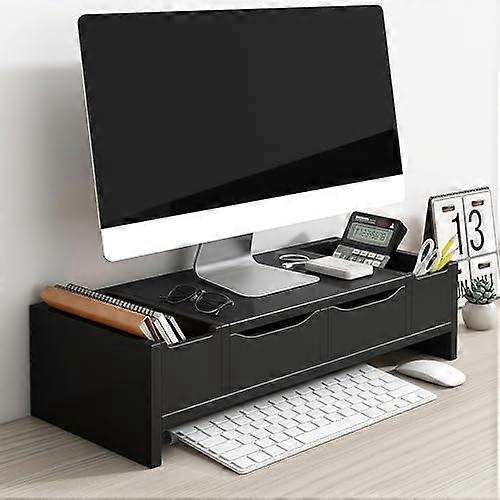 SpaceSaving Wooden Monitor Stand with Drawer 2Tier Desktop Riser For Computers And Flat Screen TVs