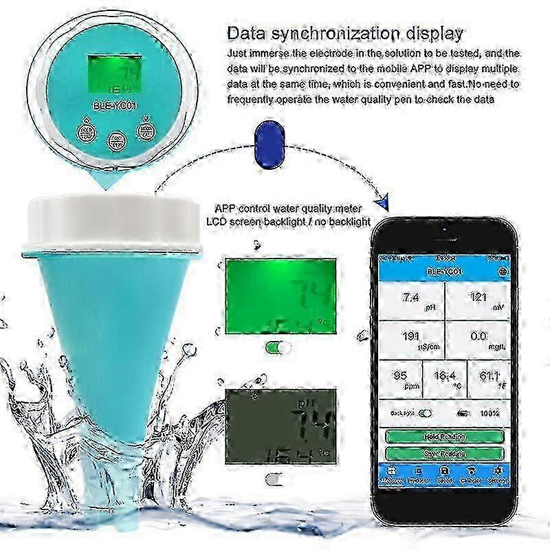 6 In1 Water Quality Detector Smart Online Bluetooth Water Chlorine Meter PH Meter Powered Tool for S