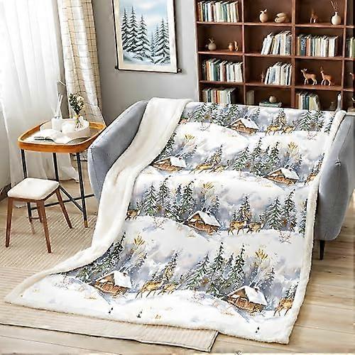 Loussiesd Elk Printed Sherpa Blanket Wild Animal Pattern Fleece Throw Blanket for Sofa Couch Christmas Theme Plush Blanket Stain Resistant Winter Natu