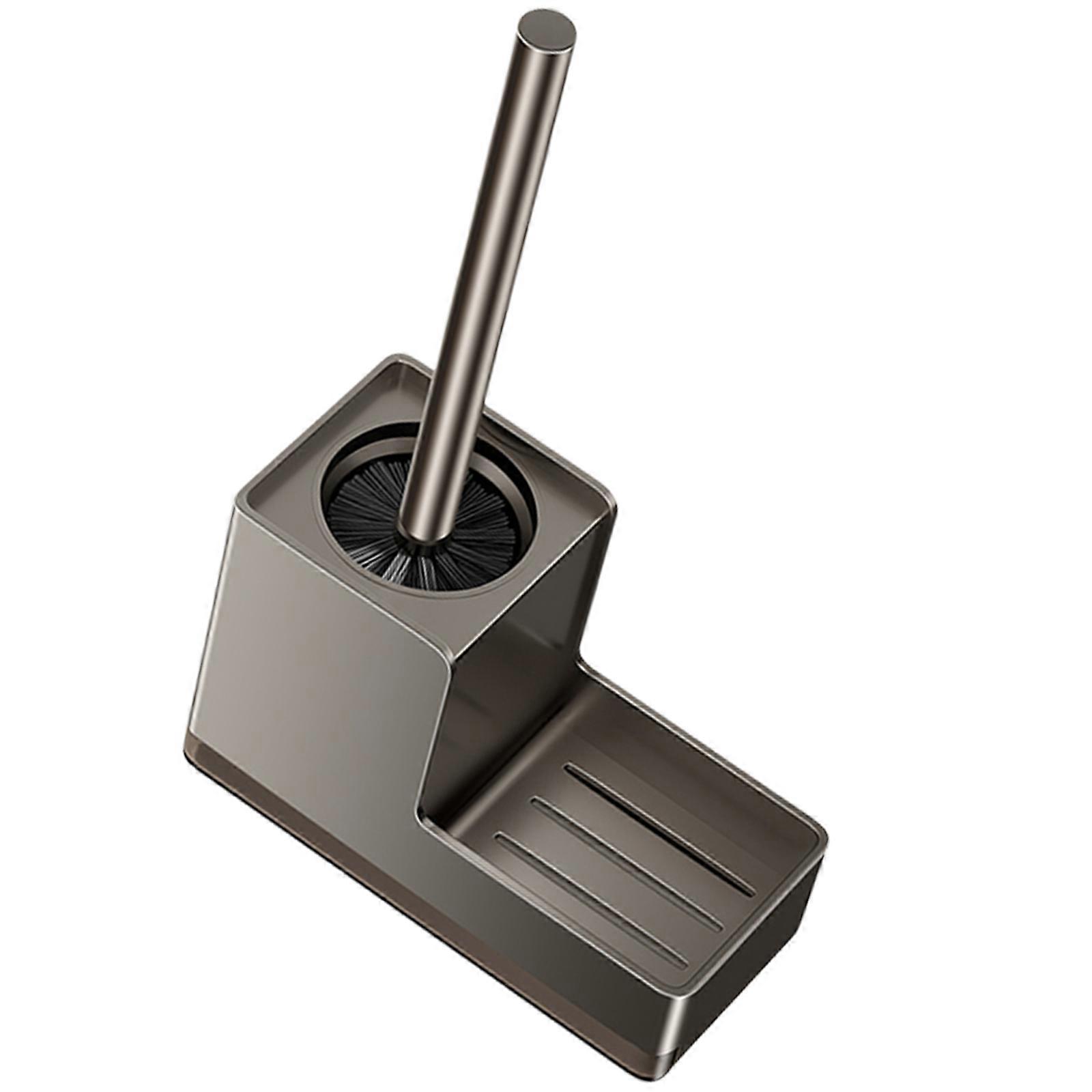 Brosse WC pratique avec support de rangement et bac récupérateur de gouttes, pour le nettoyage de la cuvette. Brosse de nettoyage avec plateau de rangement, couleur gris anthracite.
