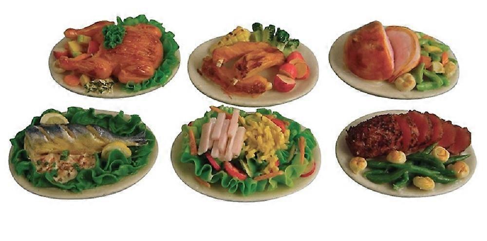 Κούκλες σπίτι 6 πιάτα των τροφίμων βόειο κρέας χοιρινό κρέας κλπ μινιατούρα τραπεζαρία αξεσουάρ