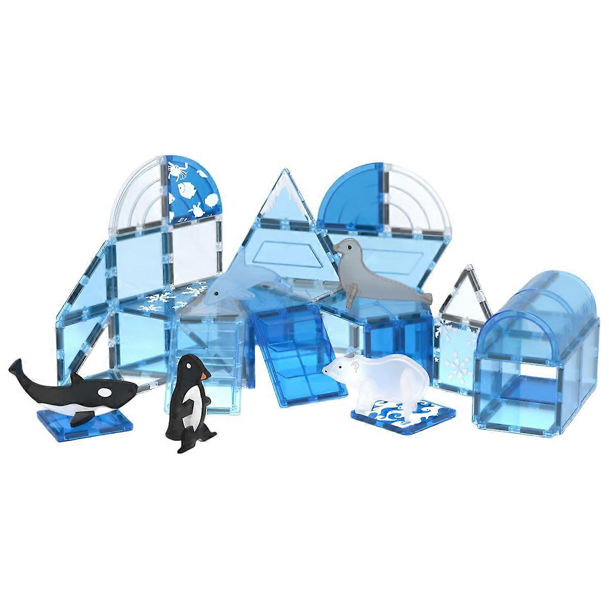 56-piece magnetic construction set - Ice floe model, Blue