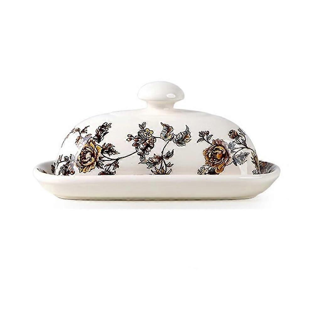 Yellow Ceramic Butter Dish with Lid, Large Oval Design for Countertop, Freshness Lock