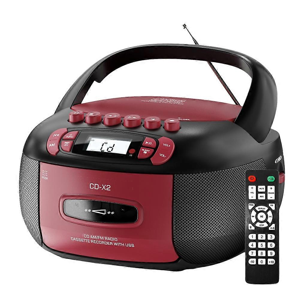 Boombox CD Player Portable Cassette AM FM Radio Bluetooth Speakers AUX USB MP3 Plays with Remote Control EU Plug