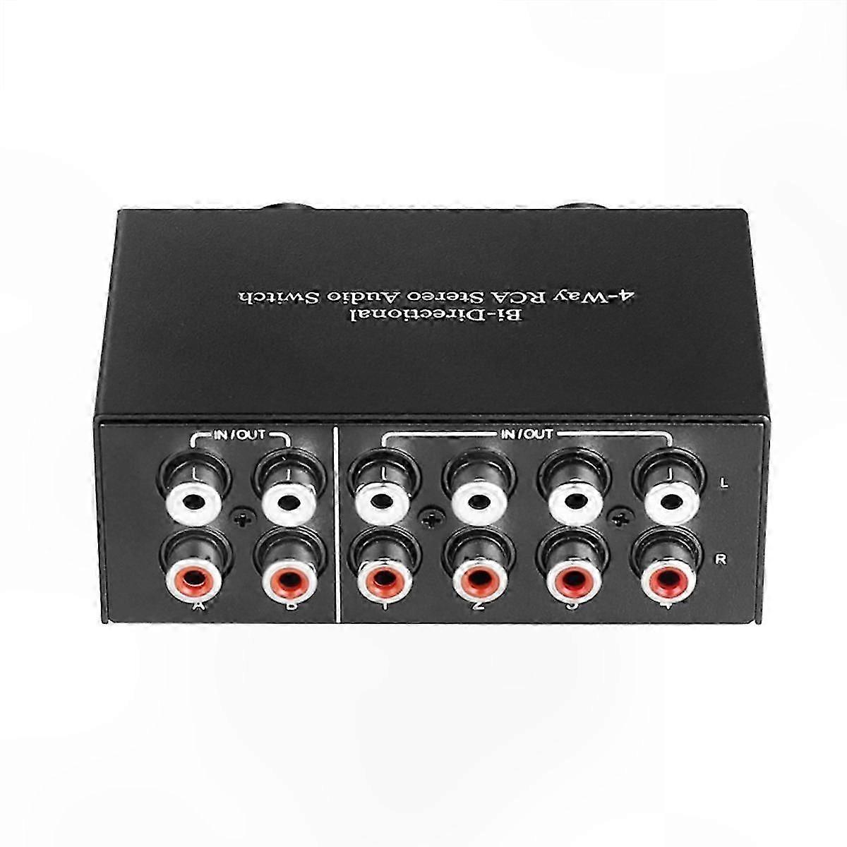 4-Port RCA Audio Switch with Bi-Directional Functionality for Stereo Sound Channels L/R Jack 2-In 4-Out or 4-In 2-Out Selector Adapter