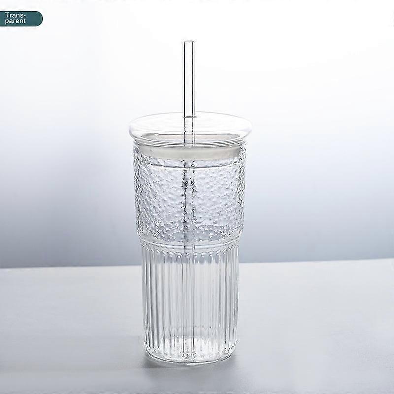 Cool Drinks Cup Creative Glass Straw Cup Simple Vertical Pattern Water Cup Good-looking Coffee Cup