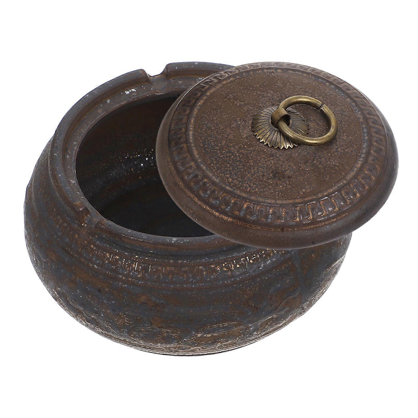 Cigarettes Ashtray Ceramic Ash Holder with Lid for Storage