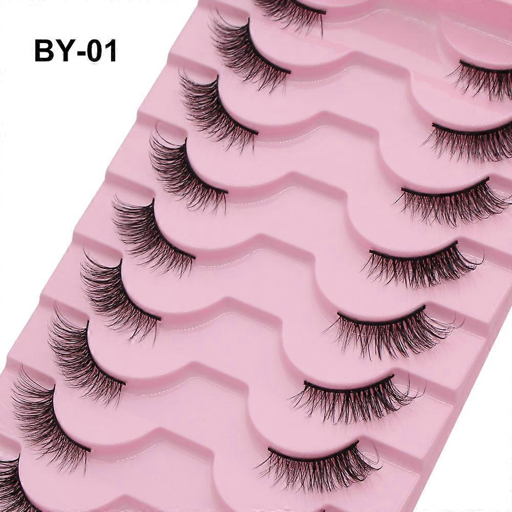 Moonlily 10 Pairs Half Eyelashes Natural Soft Cat Eye Lashes Reusable Winged Fluffy False Mink Lashes Extensions Makeup Tool