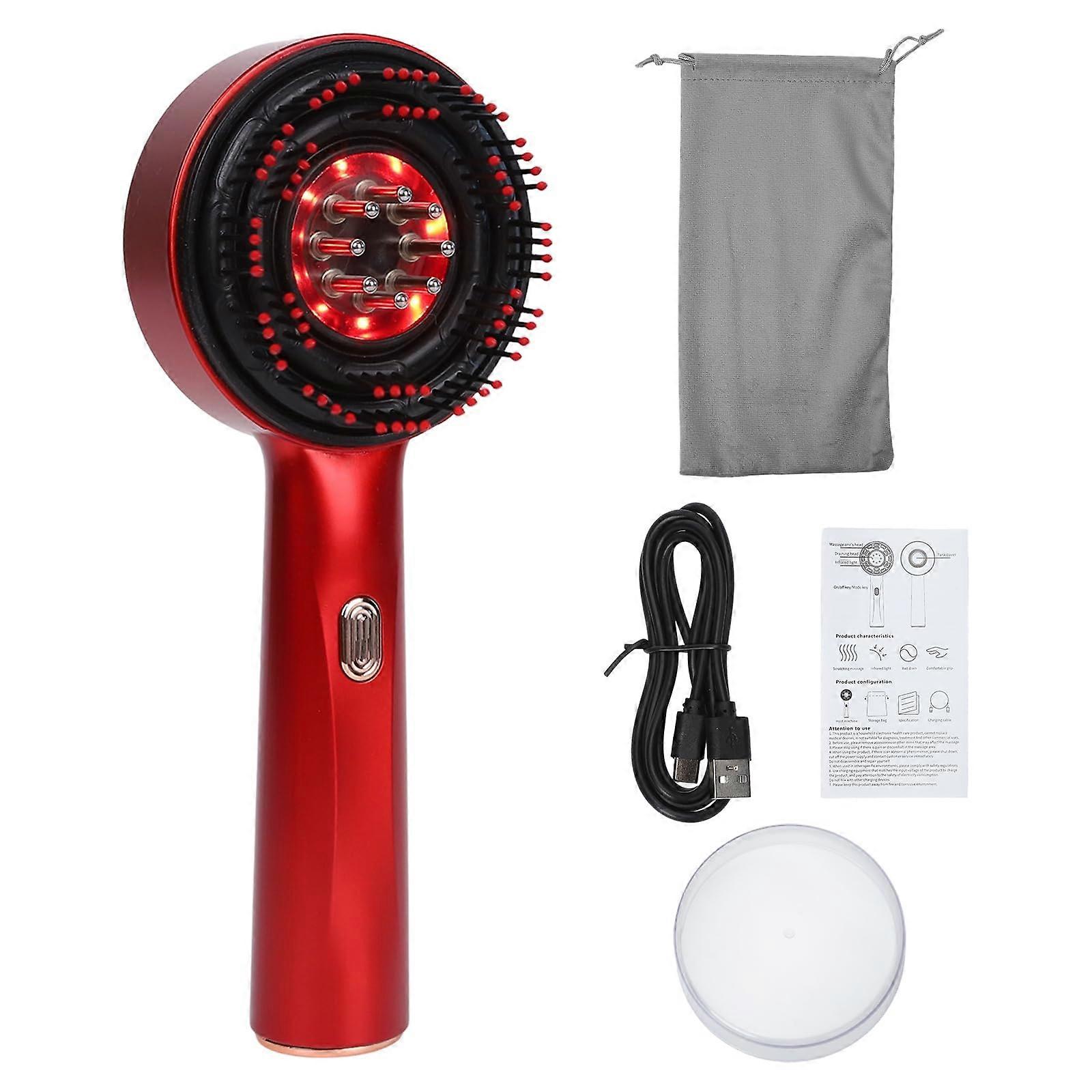 Scalp Massager Comb with Essential Oil Dispersal, IPX7 Waterproof, 3 Modes, Rechargeable Red