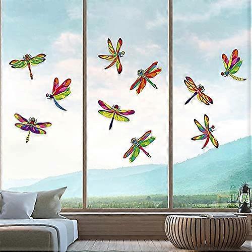 Window Bird Collision Stickers with Decorative Dragonfly Design, Reusable Static Cling, Red, 10pcs