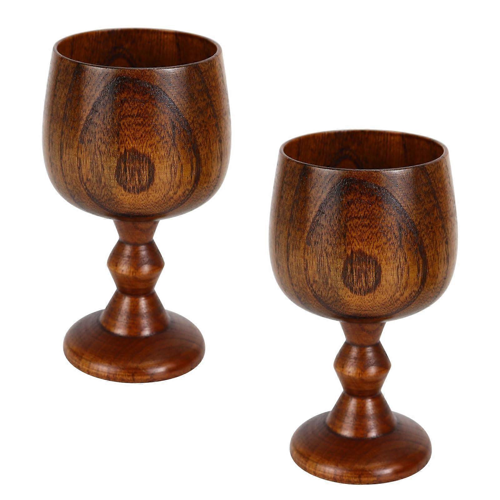 Wooden Wine Goblet 2Pack, Handcrafted Jujube Wood Cups with Unique Grain for Beer and Wine