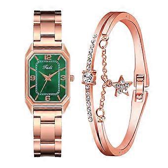 Montre-bracelet analogique à quartz en acier inoxydable doré et cristal pour femme