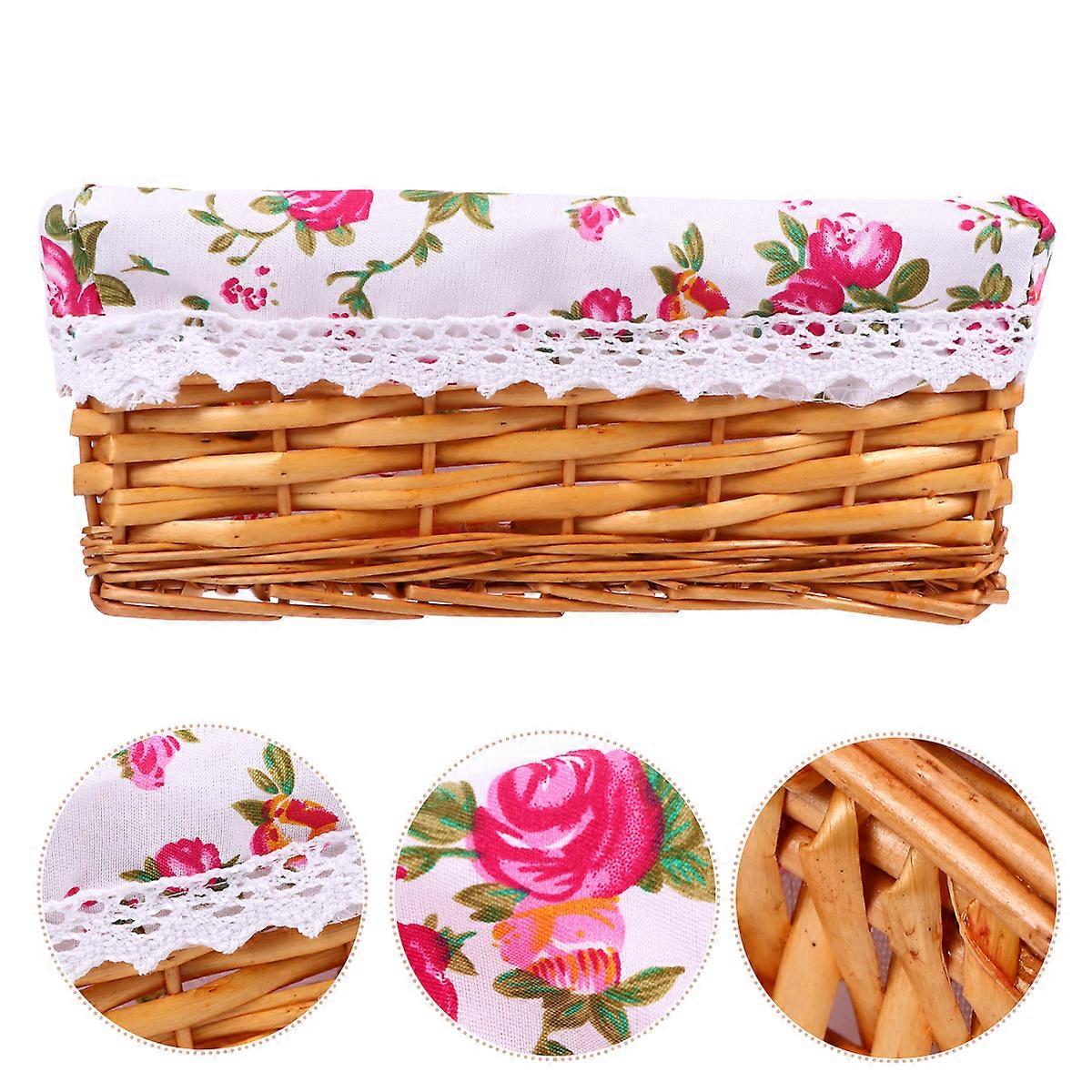Picnic Basket Wicker Basket With Handle Rectangular Shape Daily Use Willow Material 1Pc