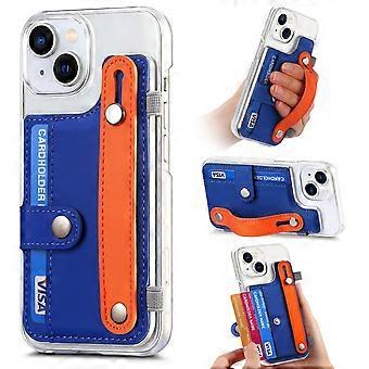 Case For Iphone 13 Pro Dark Blue Transparent Card Holder Macron Wrist Stand No11776