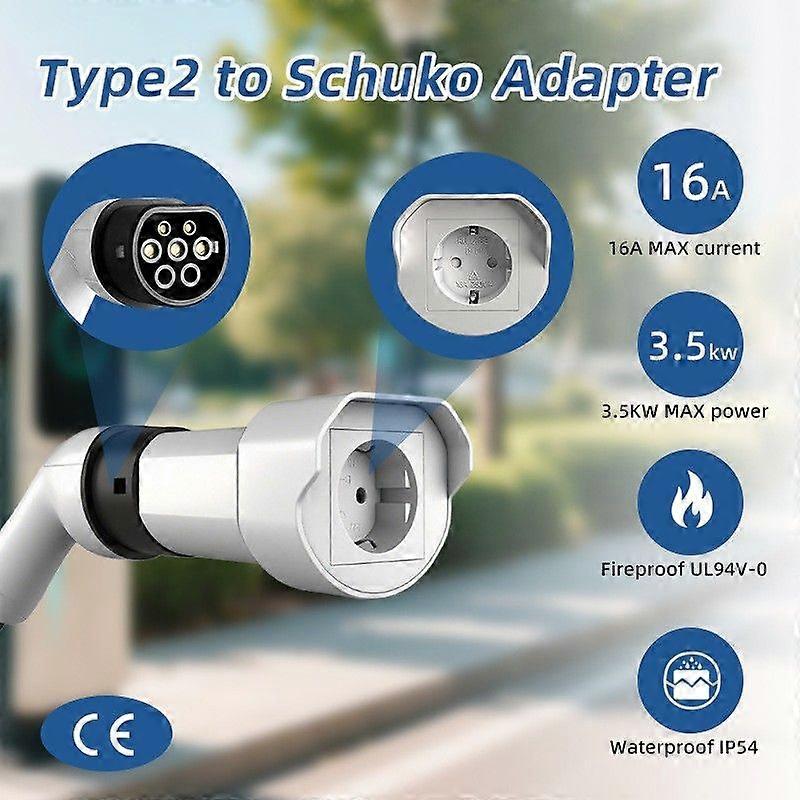 Type 2 to Schuko Socket EV Charging Adapter EV Connector 16A 220V EV Conversion Schuko Socket