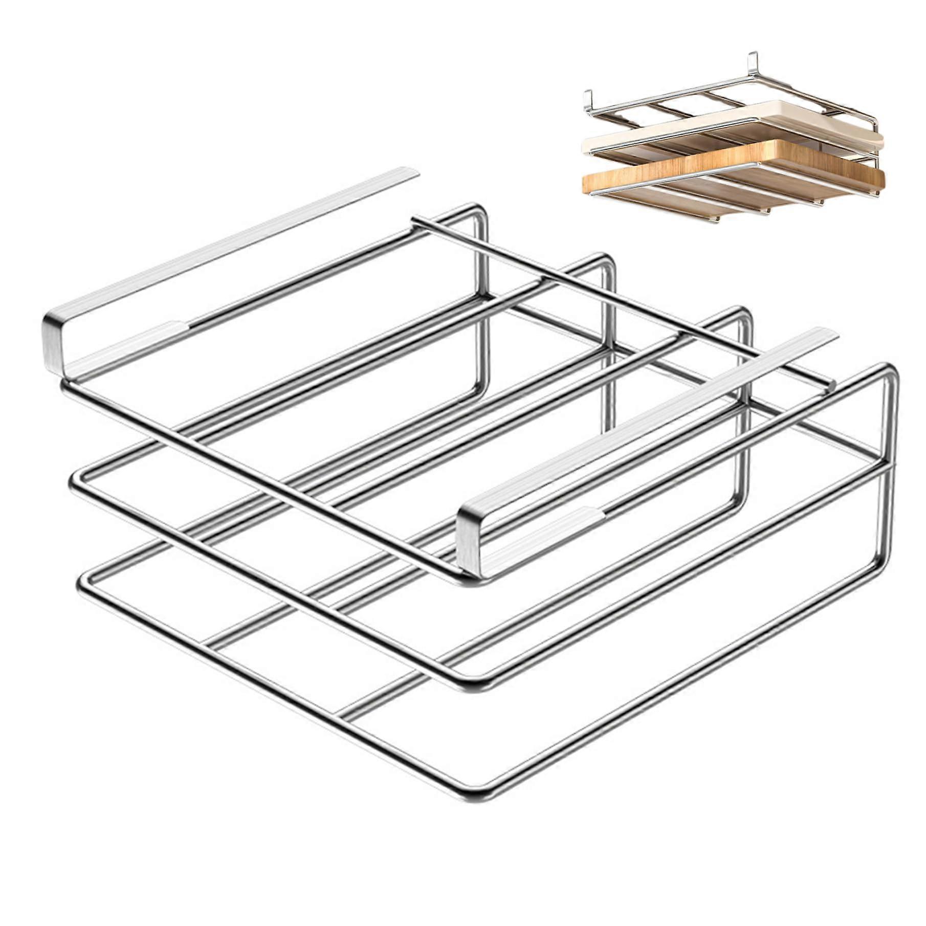 Under Cabinet Cutting Board Holder, Double Layer Stainless Steel Rack with Punch SpaceSaving Design
