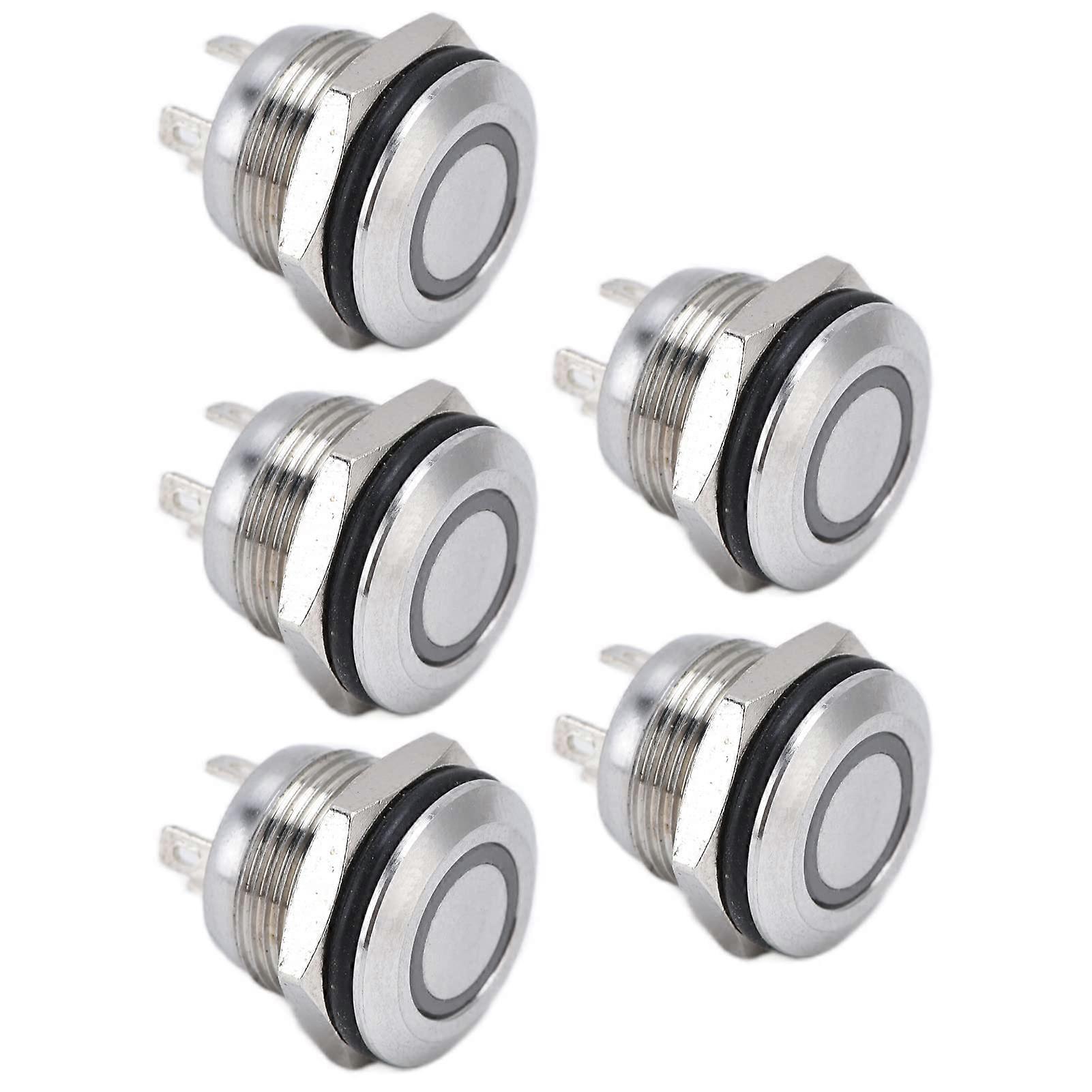 5Pcs Stainless Steel Push Button Switch AC220V Self Reset with LED Indicator for Car Control