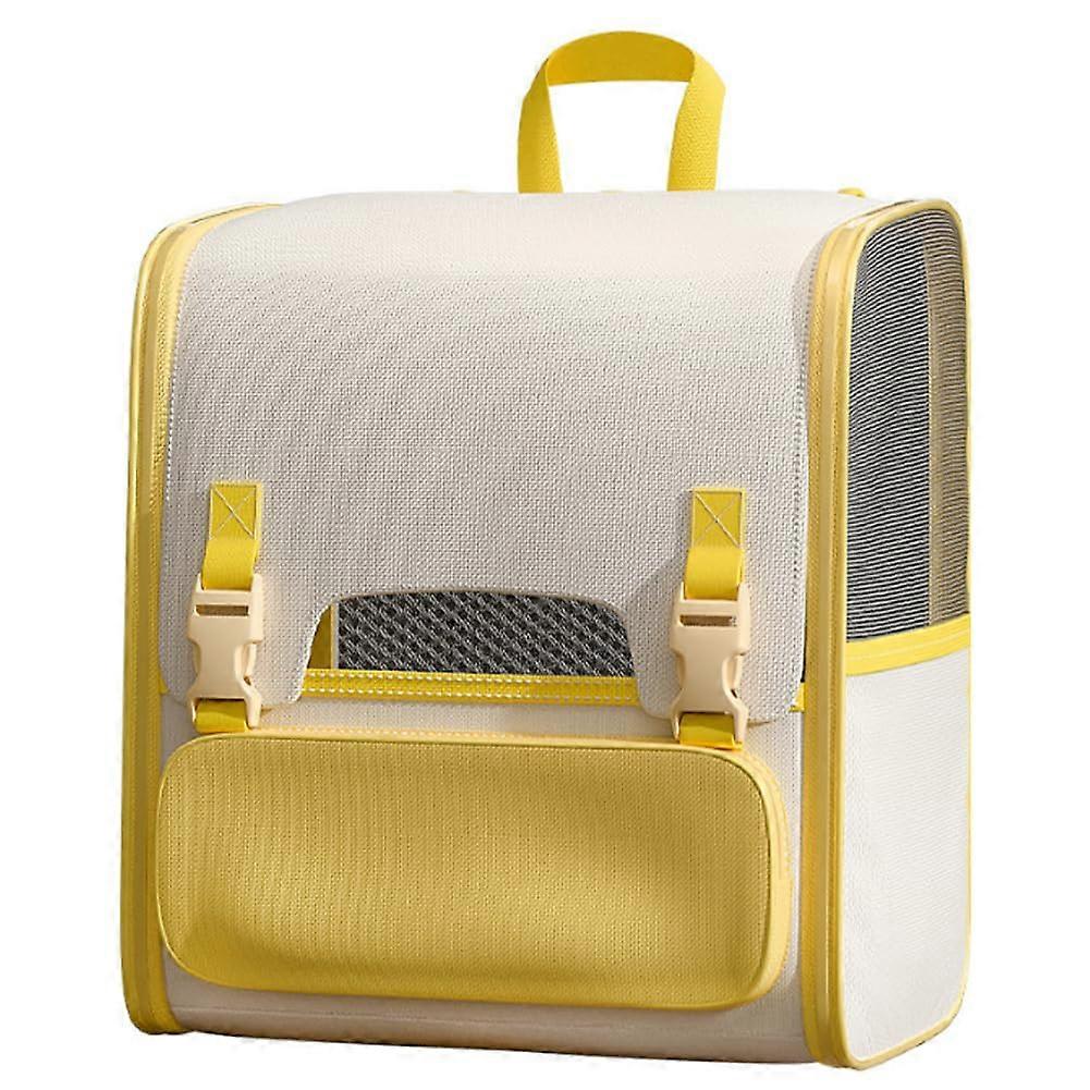 Cat Backpack with Breathable Mesh, Foldable Large Capacity Pet Travel Carrier, Yellow