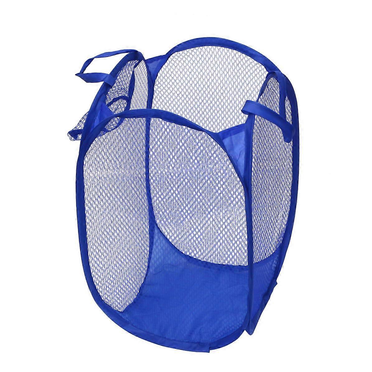 Foldable Mesh Laundry Hamper Basket with Wire Frame Breathable Space Saving for Dorm Bedroom Blue