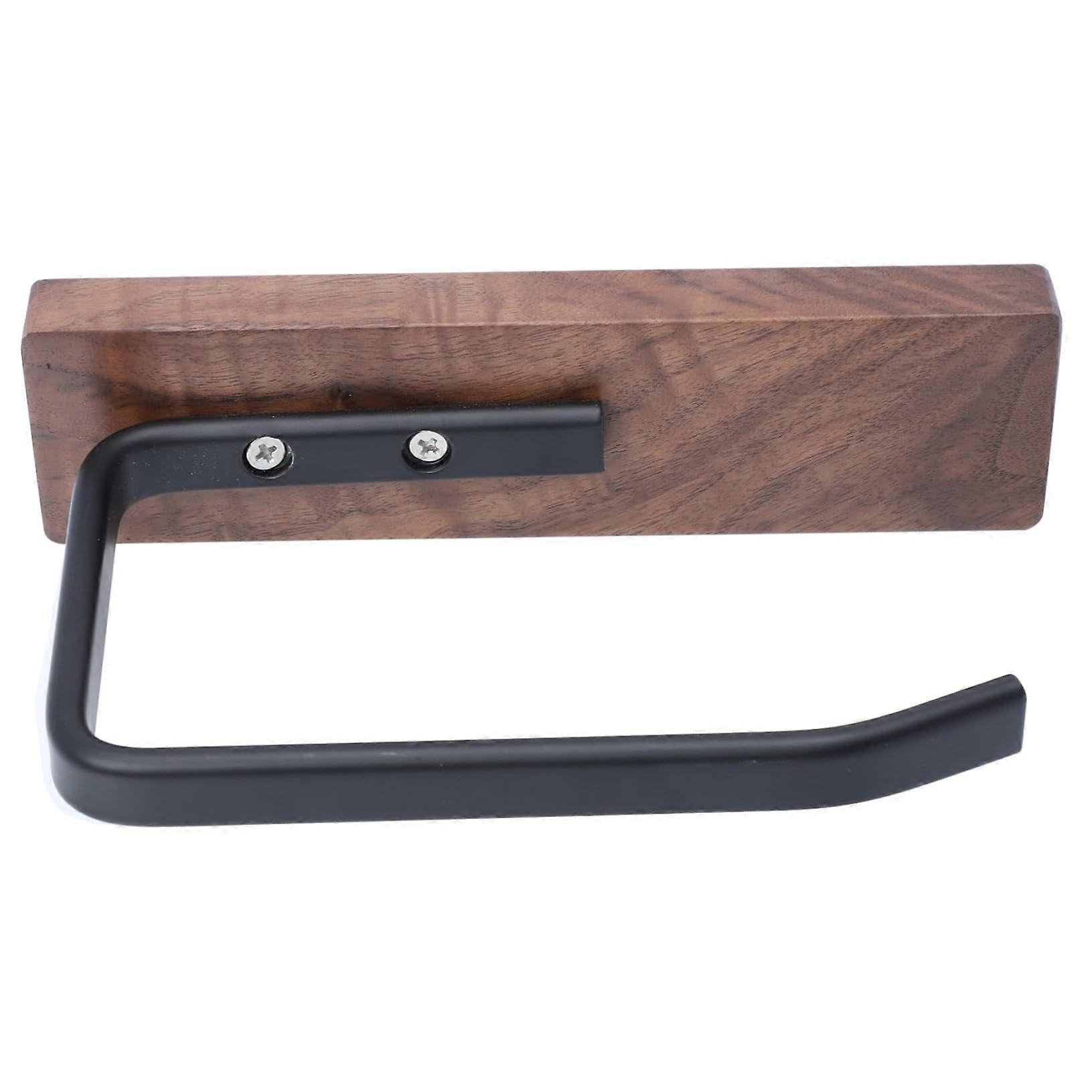 Wall Mounted Paper Towel Holder Black Walnut No Drill Space Saving Bathroom Tissue Organizer
