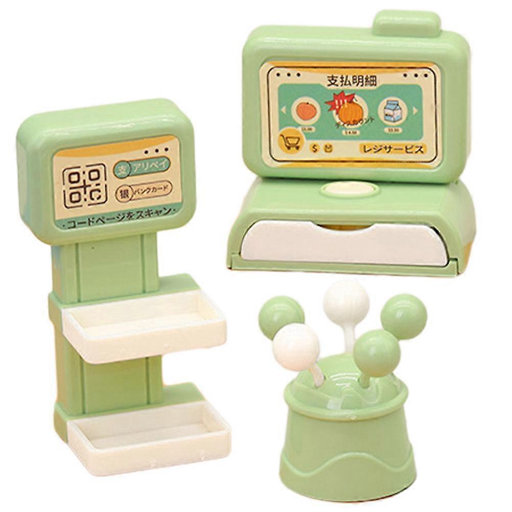 Simulation Cash Register Toy Dollhouse for Creative Play 3Sets Green Plastic