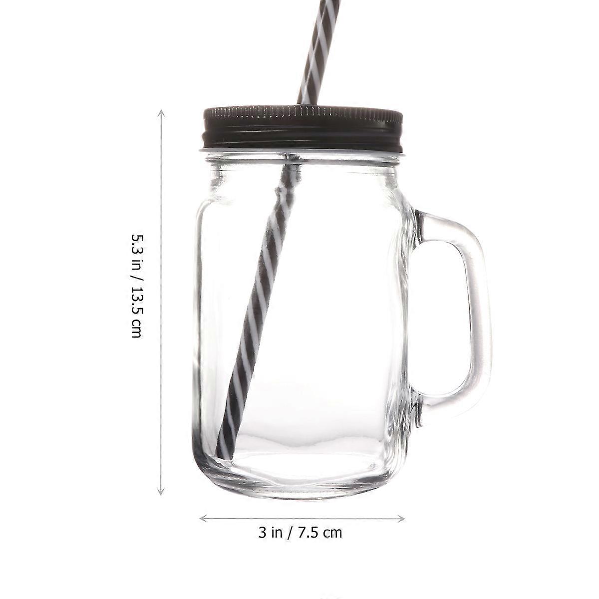 Juice Cup Mason Jar for Drinking with Straw and Lid 500Ml Transparent