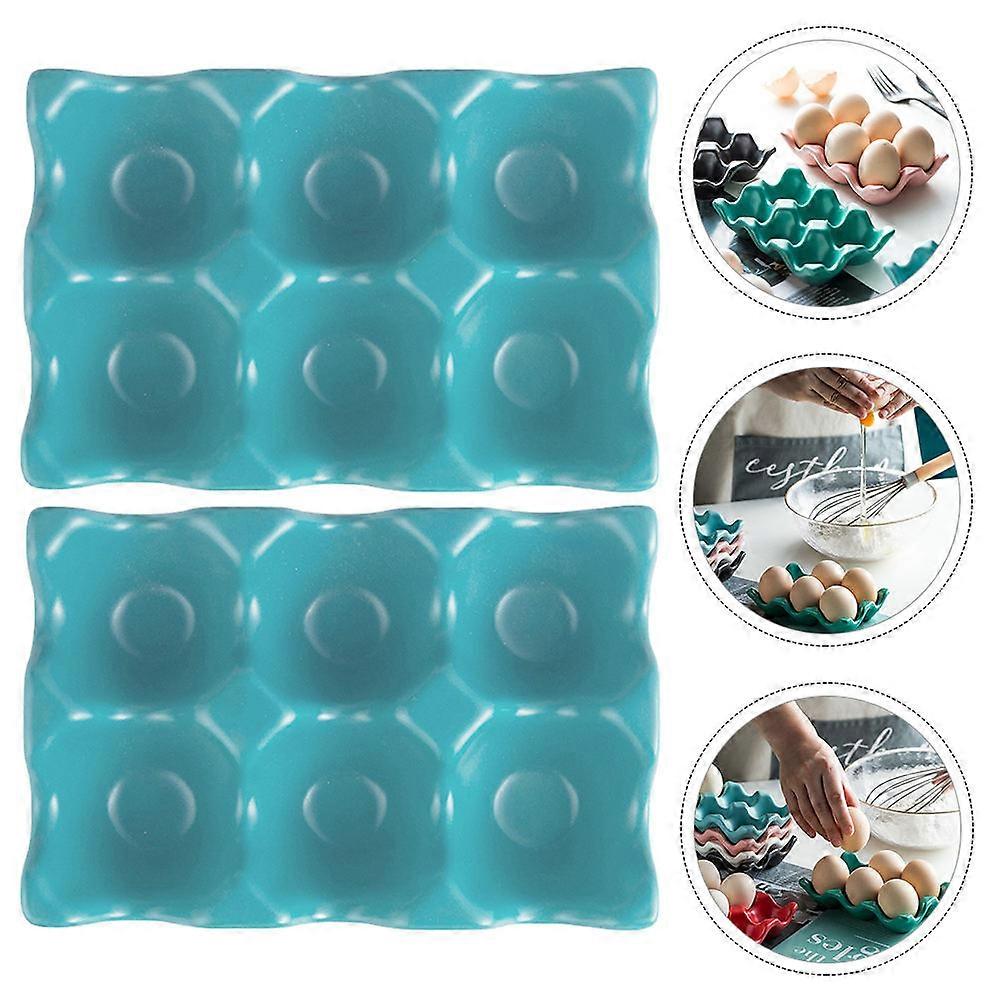 Blue Ceramic Egg Holder for Eggs Storage 2Pcs Practical Kitchen Egg Tray