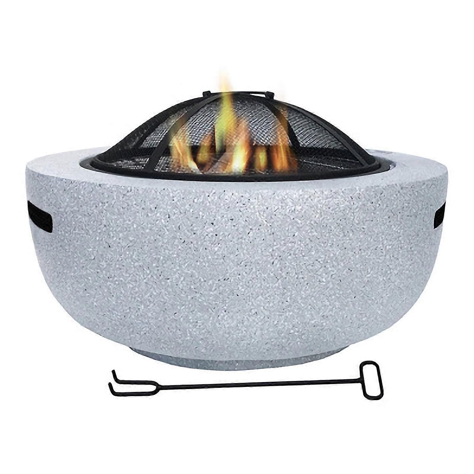 Outdoor Fire Pit with BBQ Grill, Dual Function Cooking, Marble Finish for Backyard and Camping