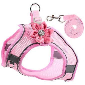 Reflective Dog Harness with Leash for Safe Training 2Sets Pink