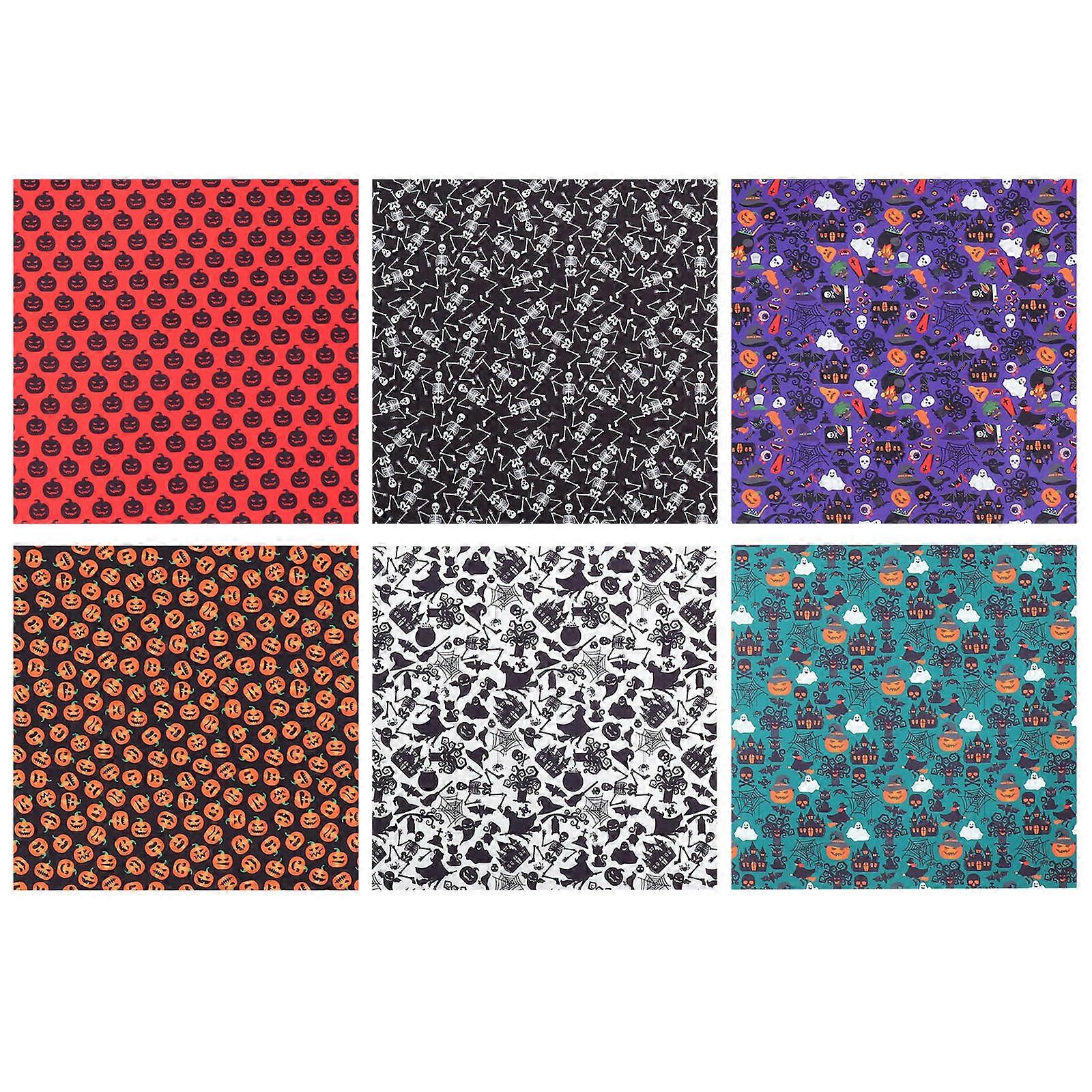 Halloween Printed Fabric Polyester Material for DIY 6 Sheets Assorted