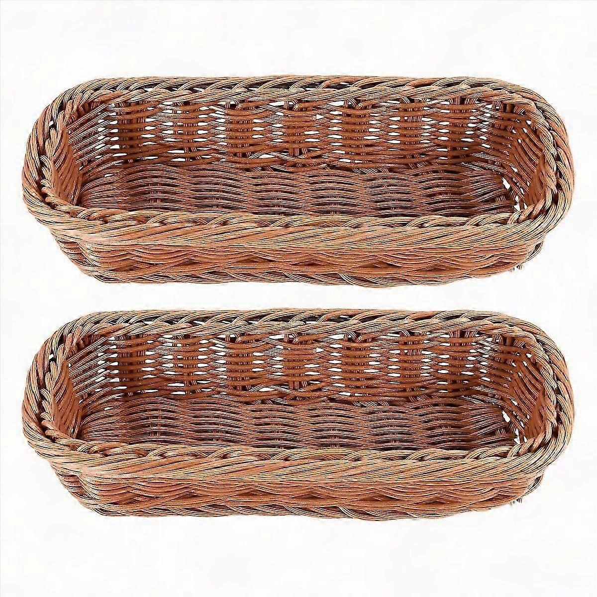 2pc Rattan Plastic Basket Cutlery Basket Rectangular Storage Box