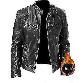 Slim-Fit Stand-Up Collar Men's Leather Motorcycle Jacket with Windproof and Zipper Closure