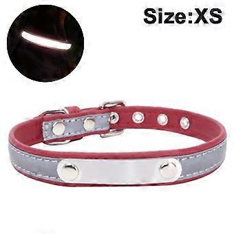 Dog Collar with Engraved Name Tag, Customizable, Soft Leather, Dog Collar with Individual Identification Tag-Red XS