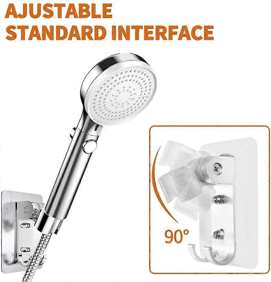 Shower Head Holder Adjustable Wall Mounted Adhesive Shower Bracket with Hooks