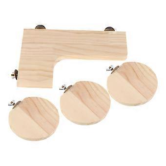 Pédales en bois pour chinchilla, plateforme en bois pour la coordination, lot de 4 jouets pour animaux de compagnie