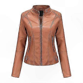 Women's Stylish Zippered Stand Collar Faux Leather Jacket compatible with Everyday Wear