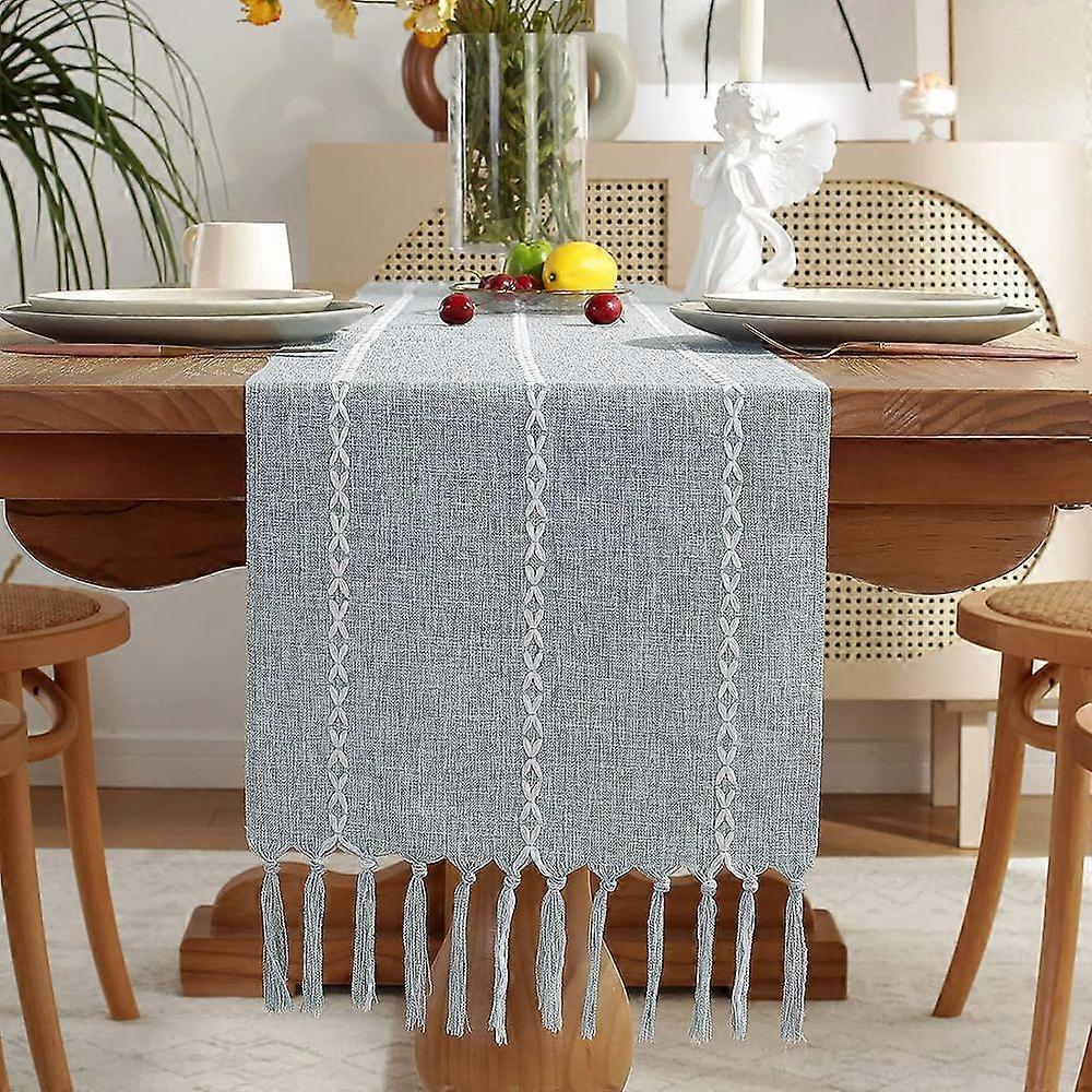 Chic Rustic Linen-Polyester Table Runner Boho Dining Decor