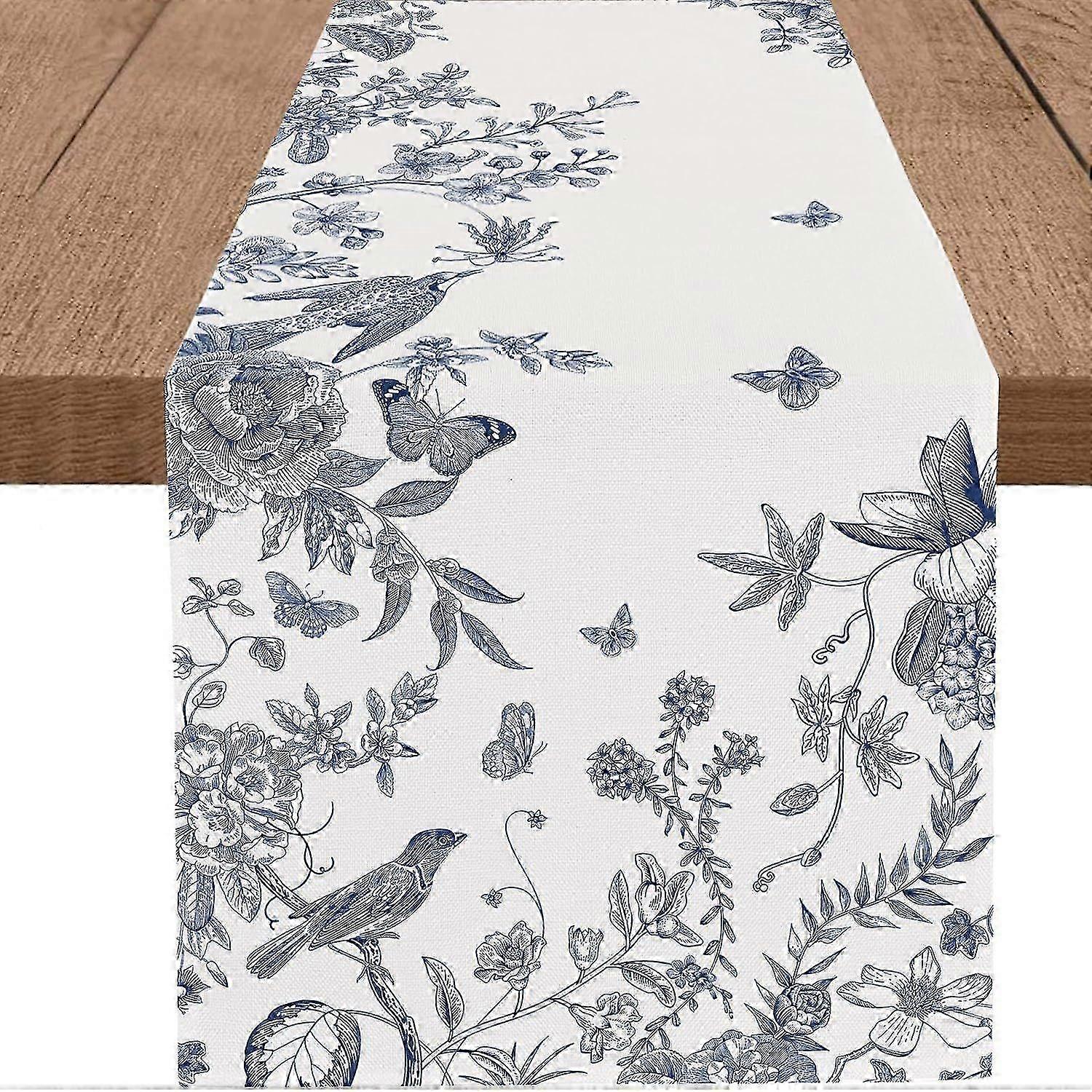 Navy Blue Floral Table Runner
