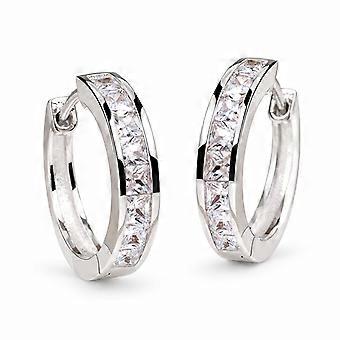 New 925 sterling silver shiny zircon earrings, round hoop earrings for women Fashionable elegant
