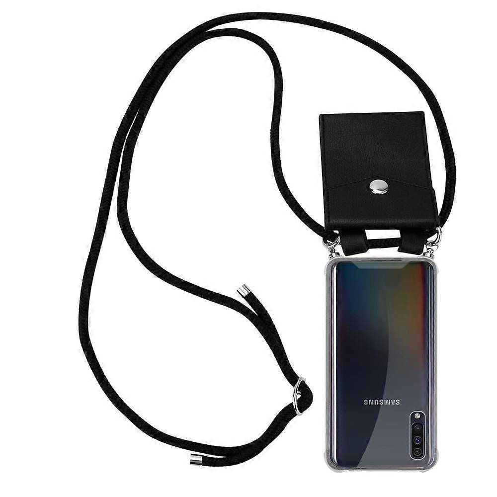 Case compatible with Samsung Galaxy A50 4G / A50s / A30s mobile phone, with a silicone protective cover and a lanyard featuring silver accents.