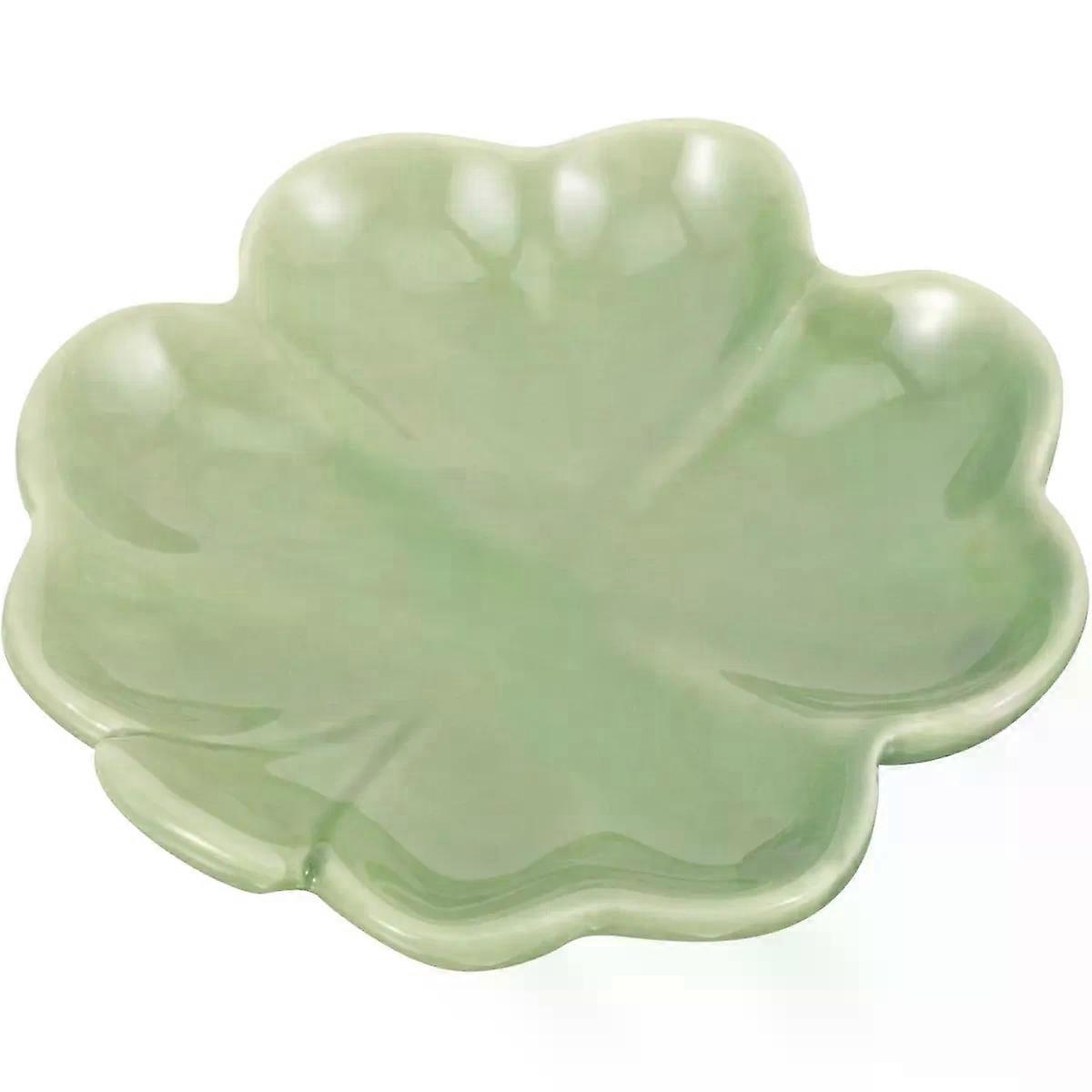 Green Ceramic Clover Shaped Jewelry Ring Tray Dish