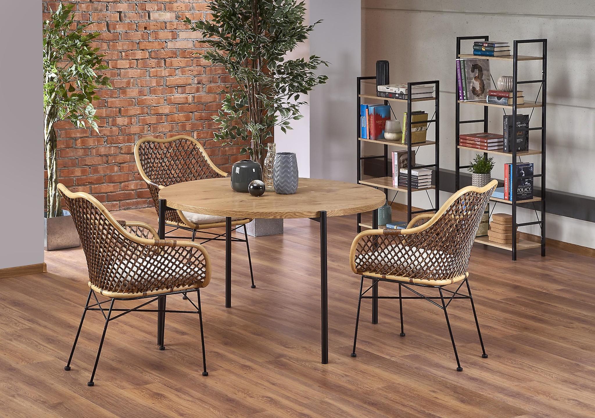 MORGAN - dining table - veneered MDF - round - golden oak