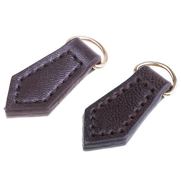 7x2Pcs Leather Zipper Tags Fixer Pull Replacement DIY Wallet Purse Bag Coffee