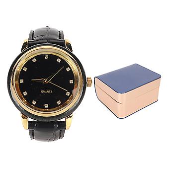 Liga relógio de quartzo masculino elegante relógio de strass requintado com pulseira de couro PU para viagem de negócios