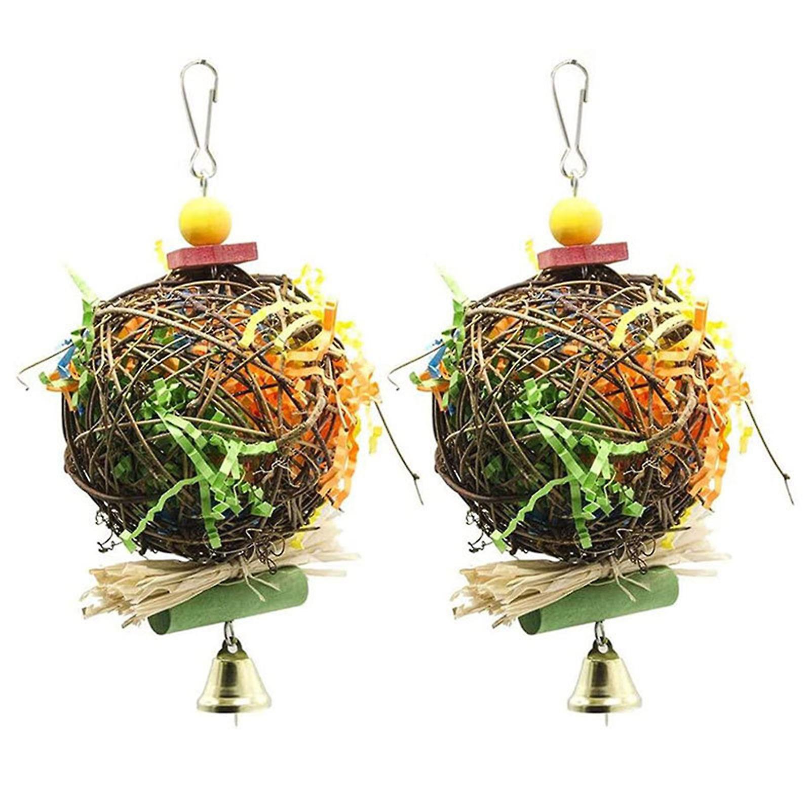 2pcs Bird Chew Toy Rattan Balls Reducing Aggression & Loneliness Bird Toy For Parrot Enthusiasts Tool